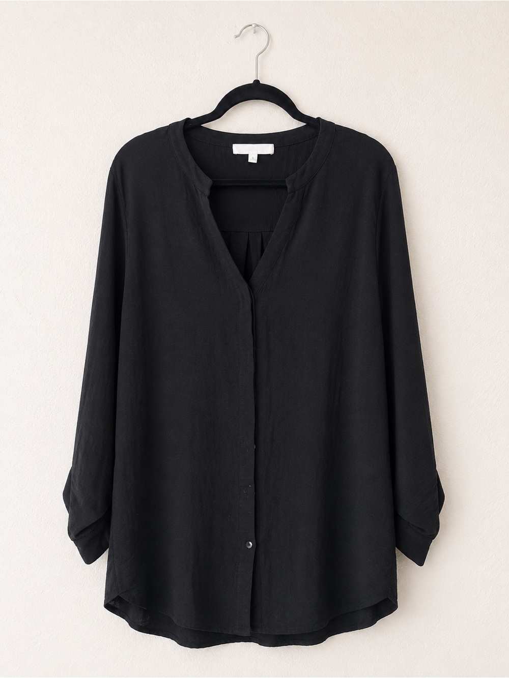Adyson Parker Black Long-Sleeve Button-Down V-Neck Blouse